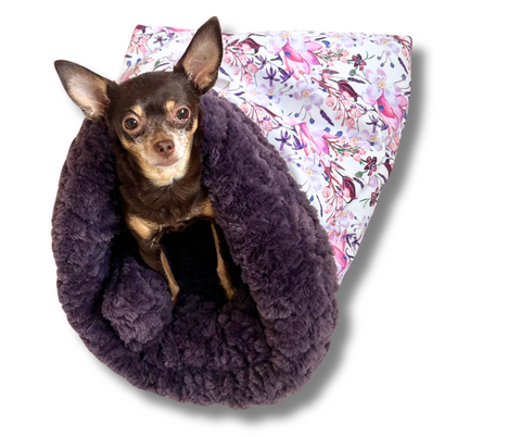 Palm trees at night - softshell dog sleeping bag with pillow / 53cm x 48cm (not folded over)